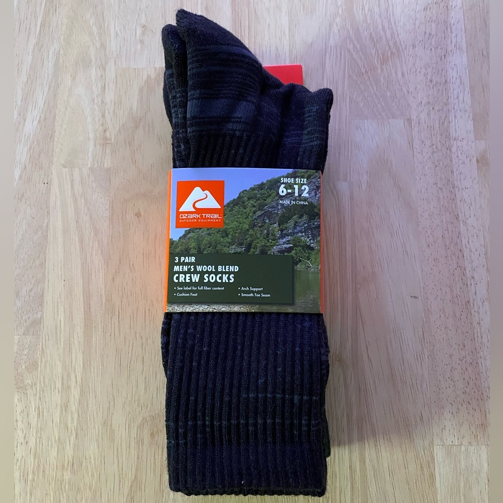 Ozark Trail Men's Merino Wool Blend Socks, 3-Pack